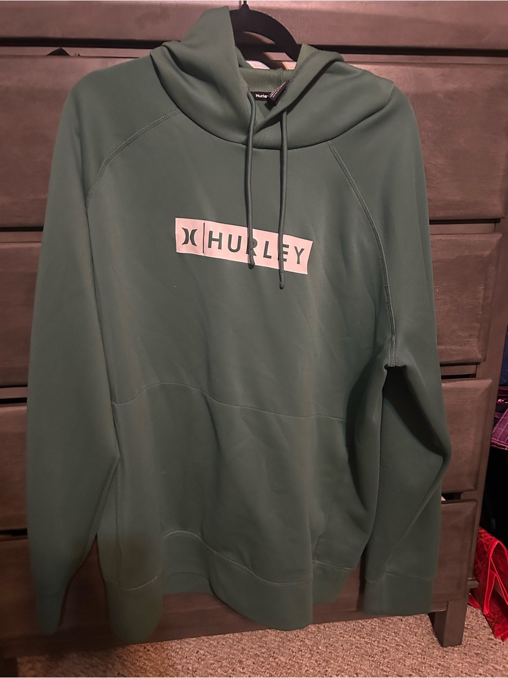 Hurley Men's Forest Green Crewneck Hoodie with White Logo